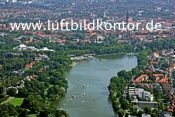 M�nster, Aasee mit Seglern und Altstadt, Nr 1264, August-2008, luftbildkontor